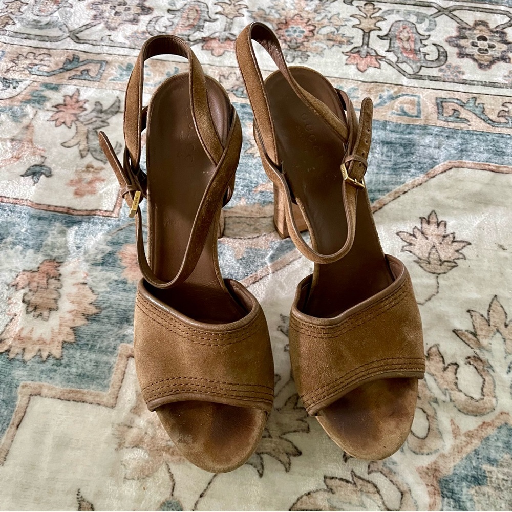 Gucci Platform 70’s Style Suede Platform Sandals - Picture 4 of 13